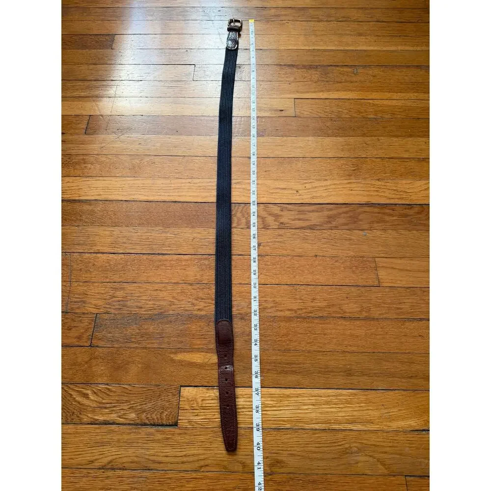 BROOKS BROTHERS Distressed Navy Stretch Belt w/Leather Trim sz 38 (Runs small)